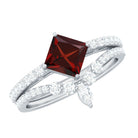 Rosec Jewels-Natural Princess Cut Garnet Diamond Wedding Bridal Ring Set