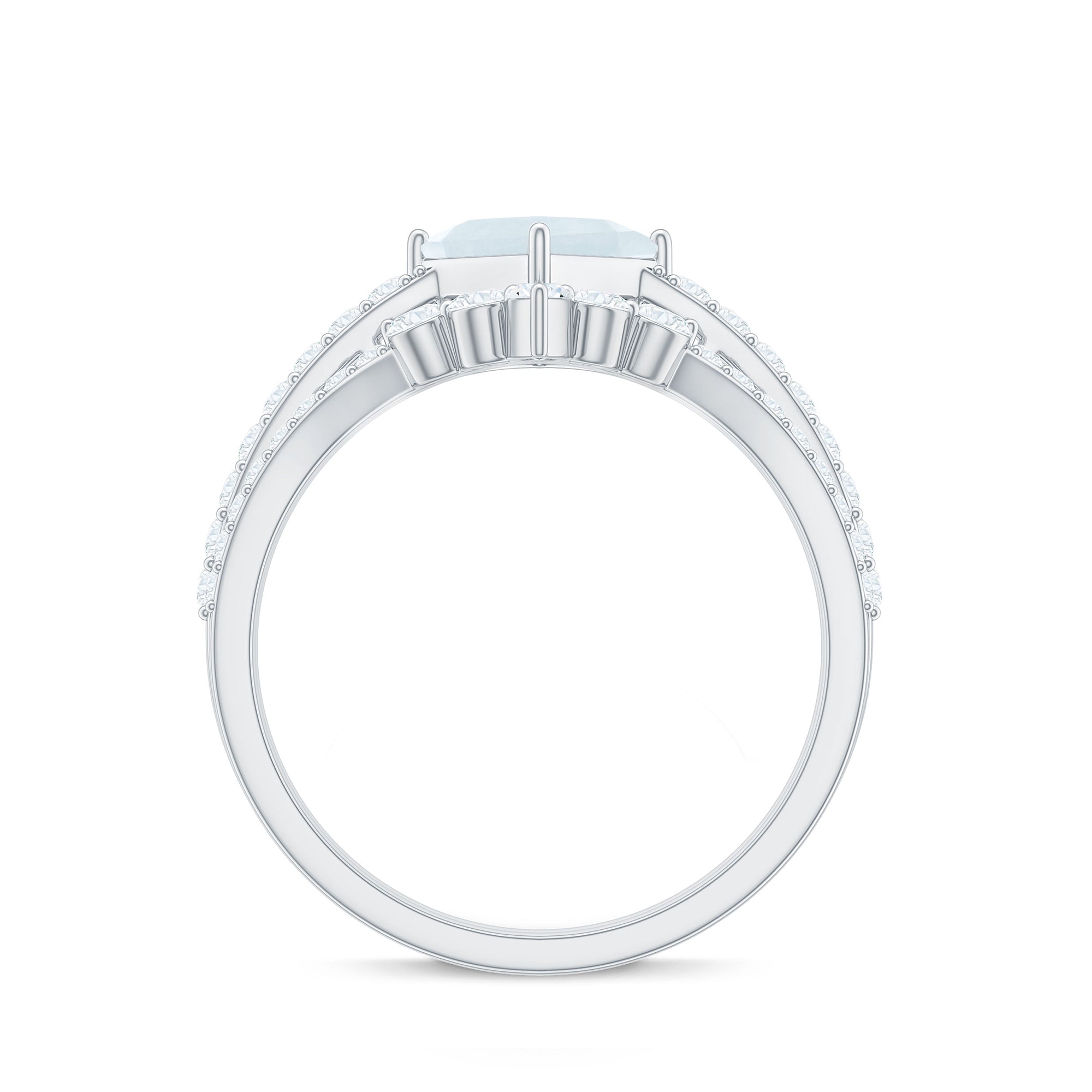 Rosec Jewels-Princess Cut Solitaire Moonstone Designer Ring Set with Diamond