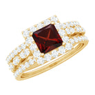 Rosec Jewels-Genuine Princess Cut Garnet 3 Piece Bridal Ring Set with Moissanite