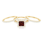 Rosec Jewels-Genuine Princess Cut Garnet 3 Piece Bridal Ring Set with Moissanite