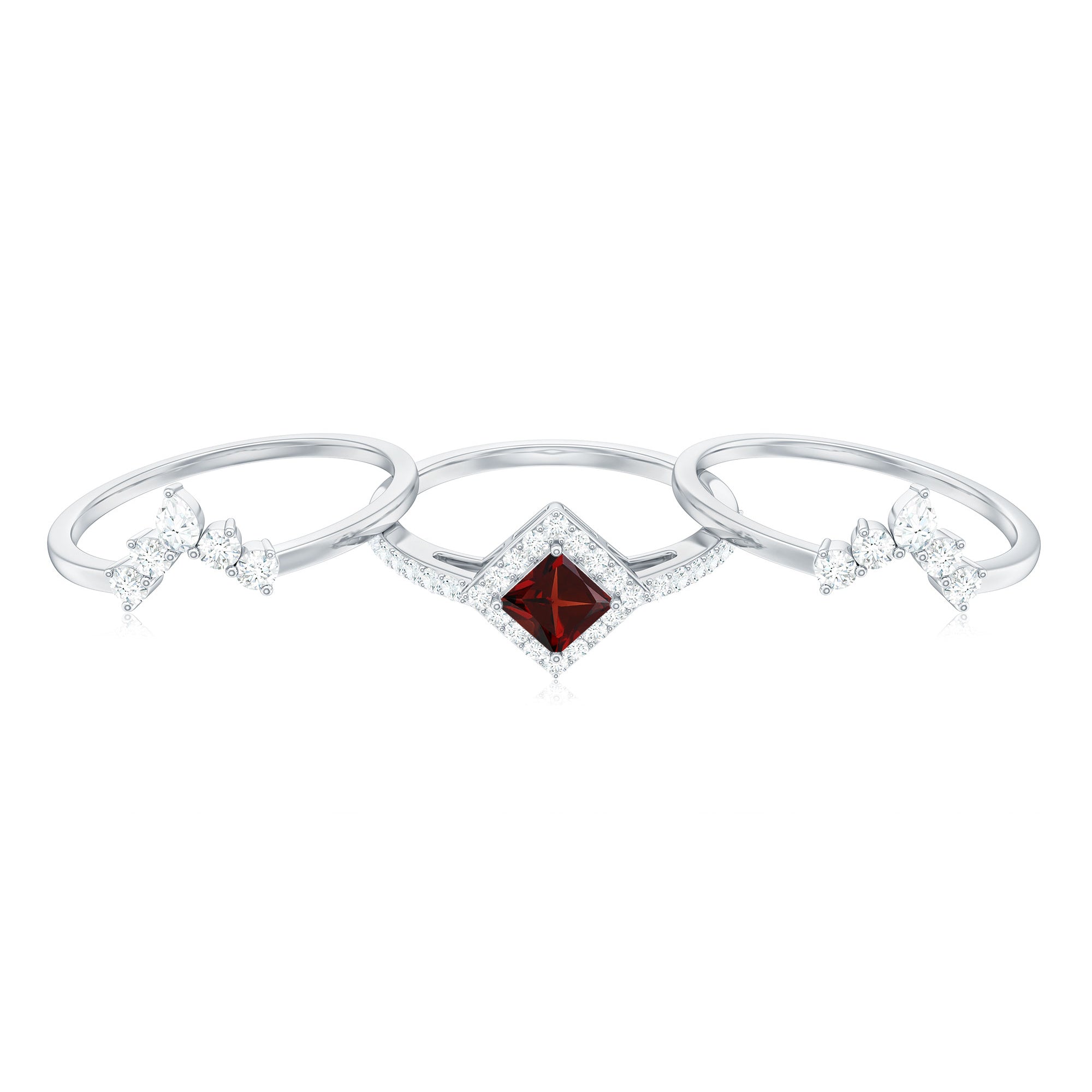 Rosec Jewels-Natural Garnet Diamond 3 Piece Bridal Ring Set