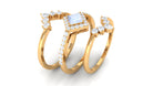 Natural Moonstone and Moissanite Trio Wedding Ring Set AAA - Rosec Jewels