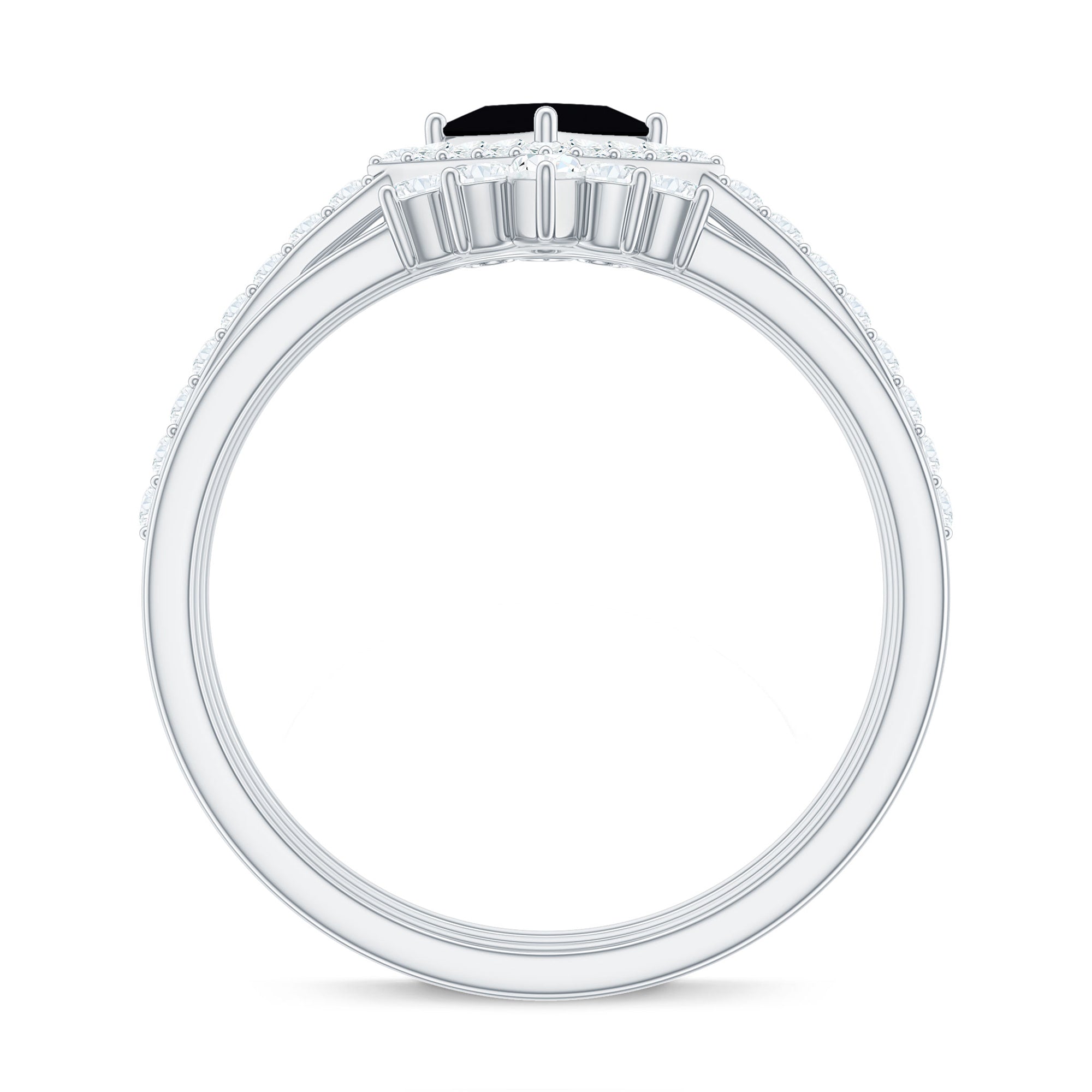 Certified 5mm Princess Cut Black Onyx Wedding Rings Set with Moissanite Band AAA - Rosec Jewels