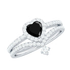 Created Black Diamond Heart Engagement Ring Set with Diamond AAAA ( Synthetic ) - Rosec Jewels
