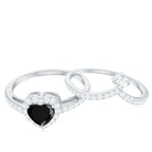 Created Black Diamond Heart Engagement Ring Set with Diamond AAAA ( Synthetic ) - Rosec Jewels