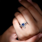 Rosec Jewels-Real Heart Shape Blue Sapphire and Diamond Halo Wedding Ring Set