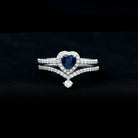 Rosec Jewels-Real Heart Shape Blue Sapphire and Diamond Halo Wedding Ring Set