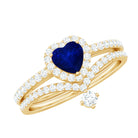 Rosec Jewels-Real Heart Shape Blue Sapphire and Diamond Halo Wedding Ring Set