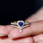 Rosec Jewels-Real Heart Shape Blue Sapphire and Diamond Halo Wedding Ring Set