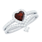 Rosec Jewels-Natural Garnet Diamond Heart Engagement Ring Wedding Band Set