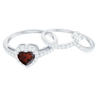 Rosec Jewels-Natural Garnet Diamond Heart Engagement Ring Wedding Band Set
