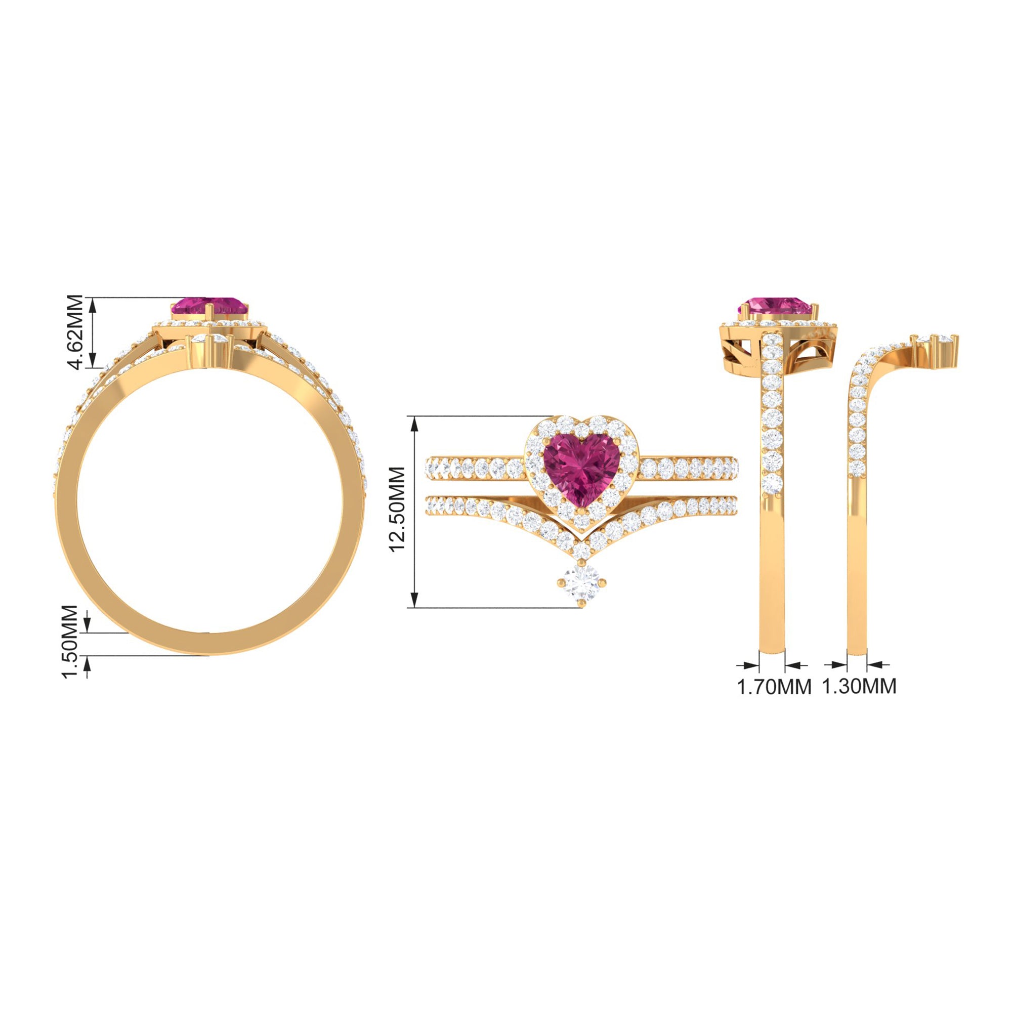 Genuine Pink Tourmaline Ring Set with Moissanite AAA - Rosec Jewels