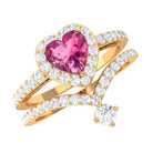 Genuine Pink Tourmaline Ring Set with Moissanite AAA - Rosec Jewels