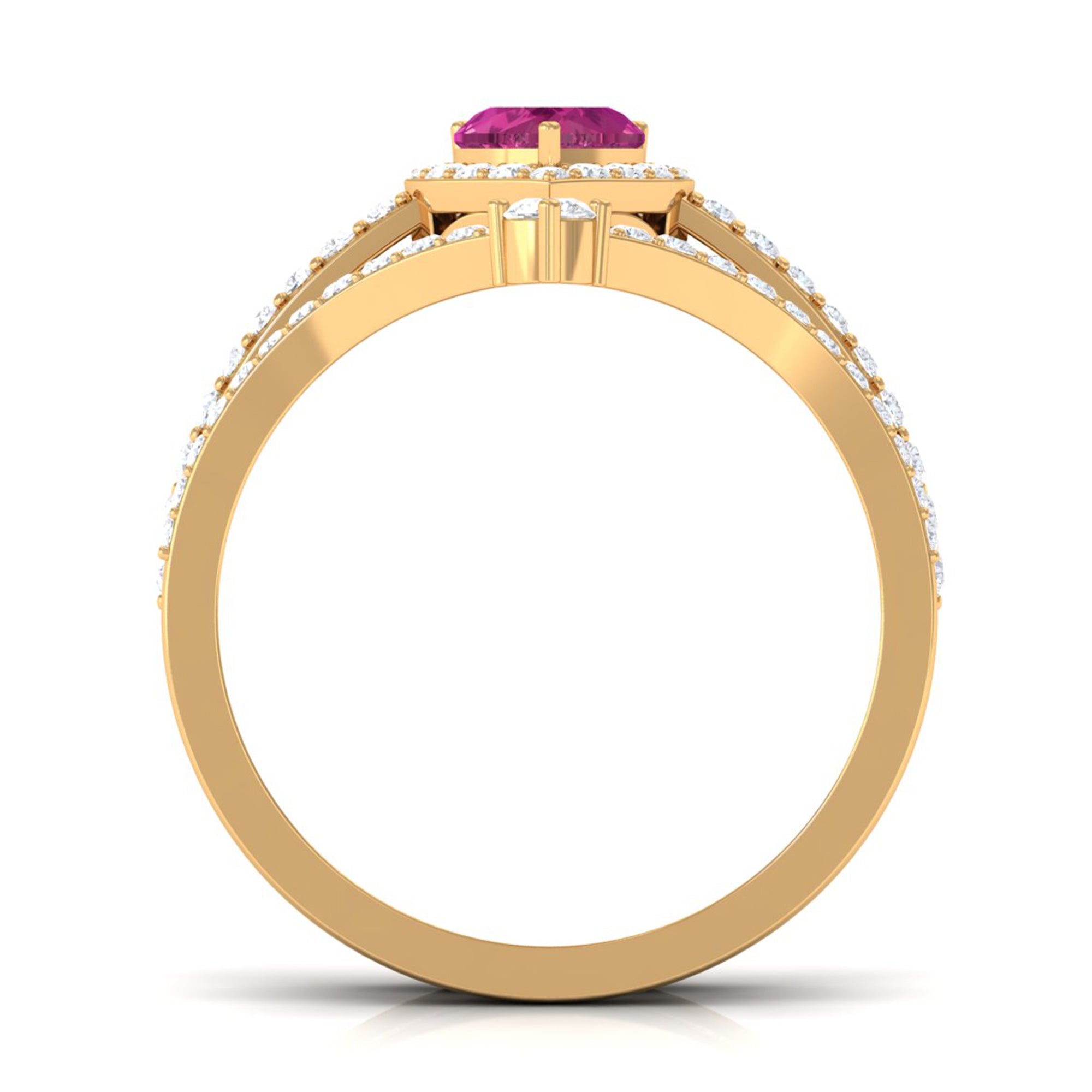 Genuine Pink Tourmaline Ring Set with Moissanite AAA - Rosec Jewels