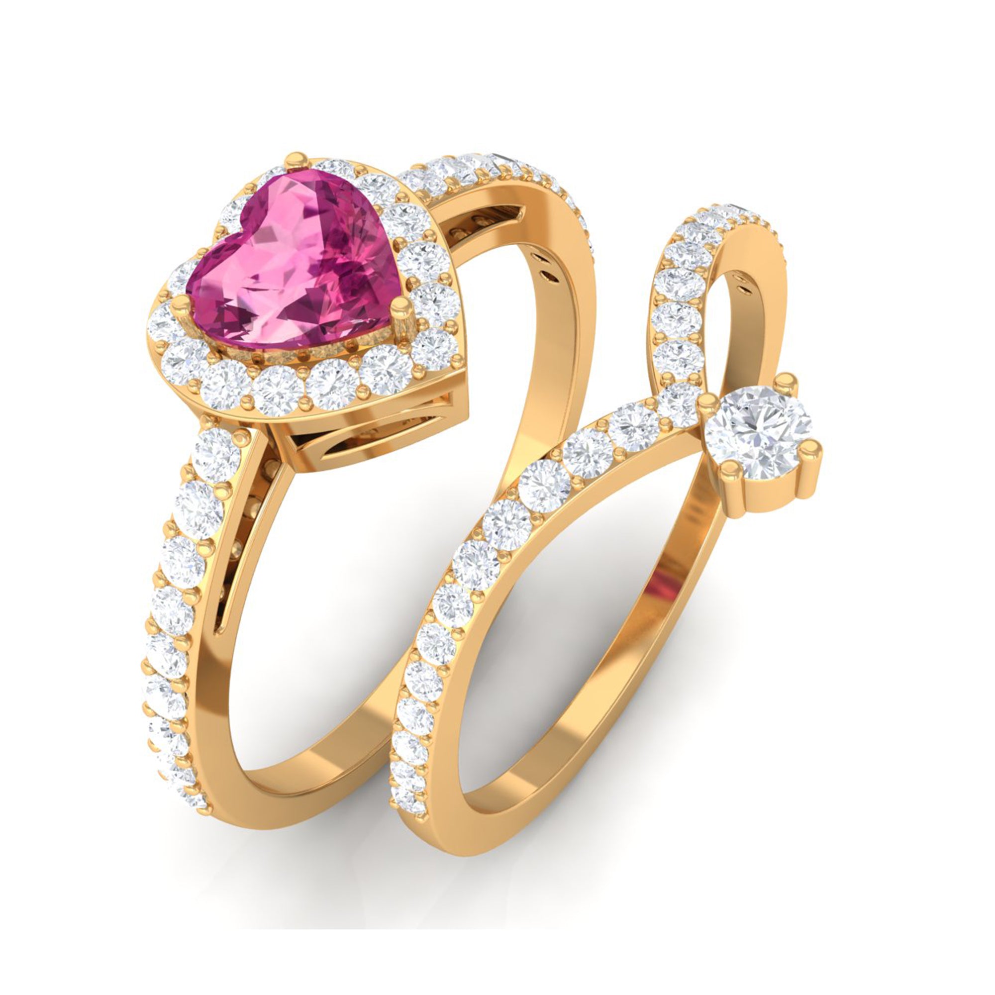 Genuine Pink Tourmaline Ring Set with Moissanite AAA - Rosec Jewels