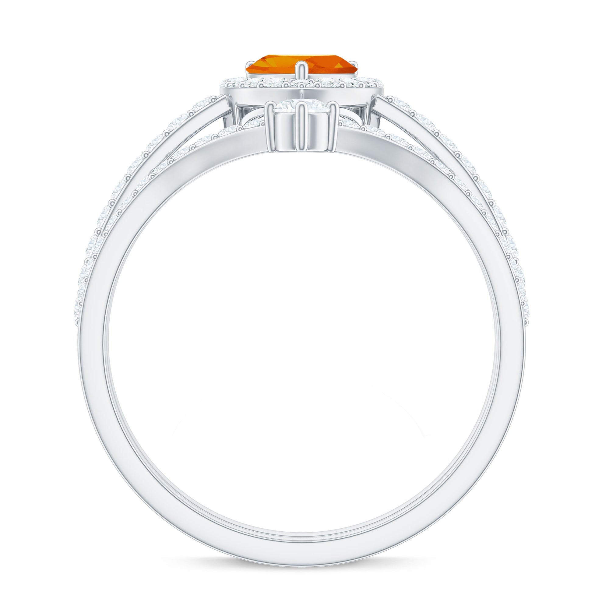 Heart Shape Fire Opal Ring Set with Moissanite AAA - Rosec Jewels