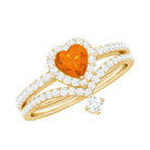 Heart Shape Fire Opal Ring Set with Moissanite AAA - Rosec Jewels