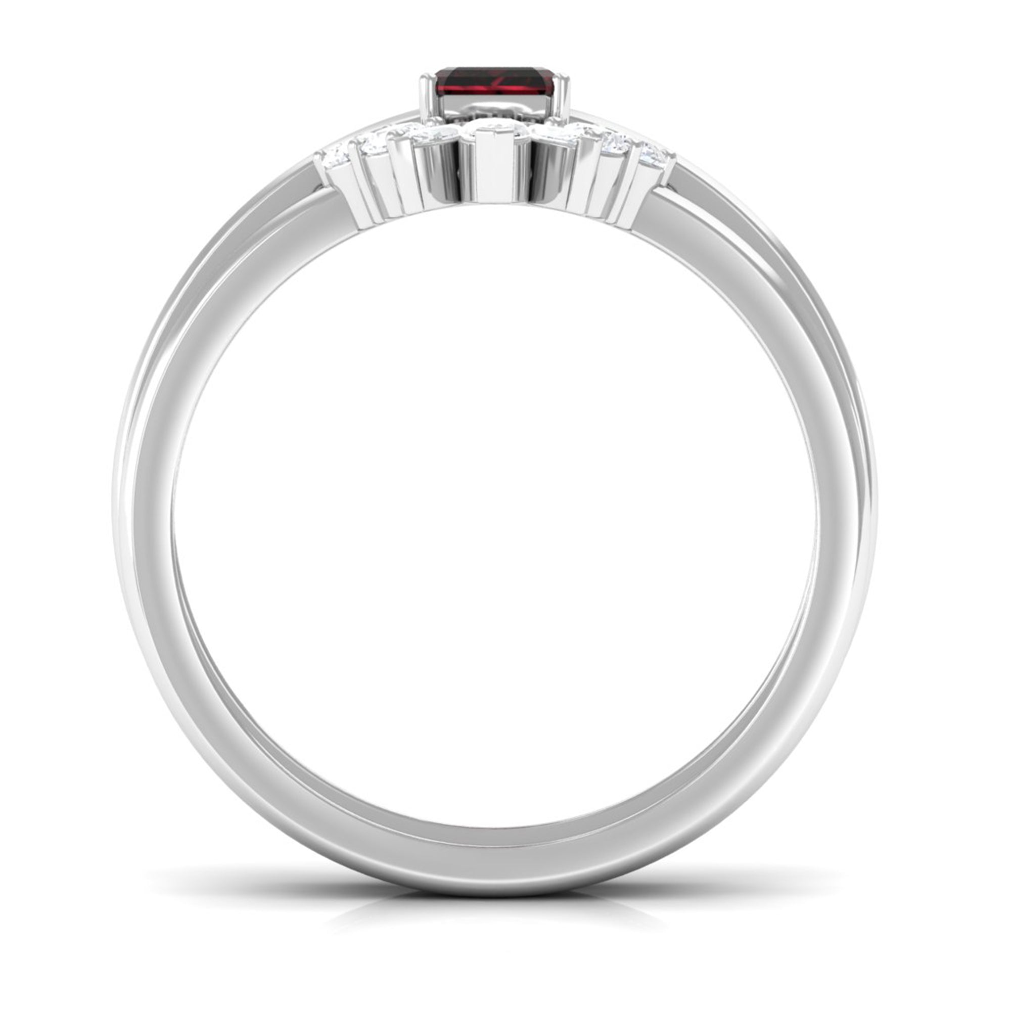 Rosec Jewels-Genuine Garnet Diamond Emerald Cut Engagement Ring with Wedding Band