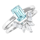 Rosec Jewels-Natural Emerald Cut Aquamarine Engagement Ring with Diamond Wedding Band