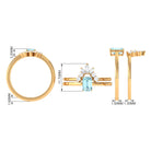 Rosec Jewels-Natural Emerald Cut Aquamarine Engagement Ring with Diamond Wedding Band