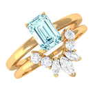 Rosec Jewels-Natural Emerald Cut Aquamarine Engagement Ring with Diamond Wedding Band