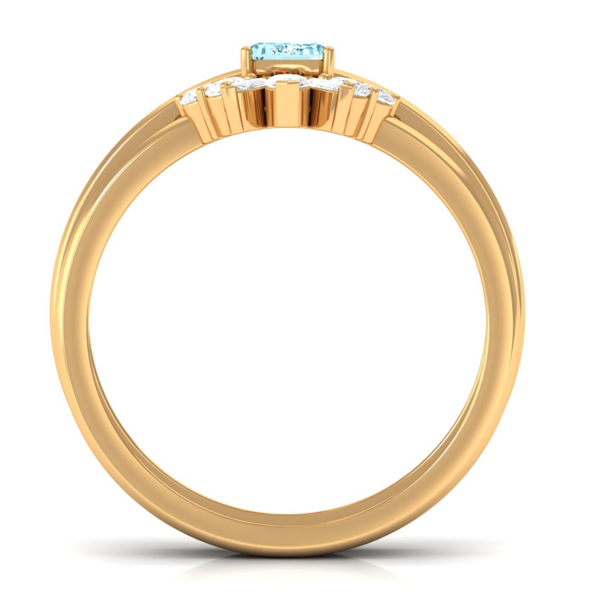 Rosec Jewels-Natural Emerald Cut Aquamarine Engagement Ring with Diamond Wedding Band