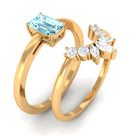 Rosec Jewels-Natural Emerald Cut Aquamarine Engagement Ring with Diamond Wedding Band