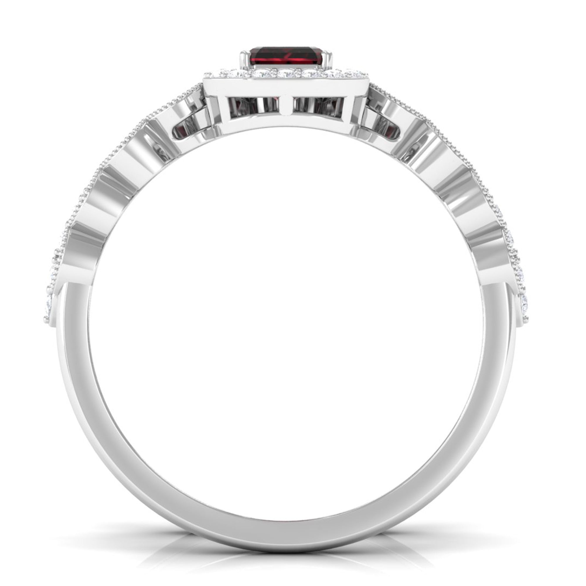 Rosec Jewels-Vintage Looking Garnet Diamond Emerald Cut Wedding Bridal Ring Set