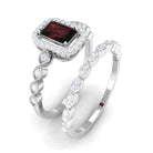 Rosec Jewels-Vintage Looking Garnet Diamond Emerald Cut Wedding Bridal Ring Set