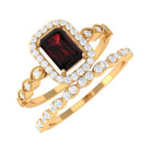 Rosec Jewels-Vintage Looking Garnet Diamond Emerald Cut Wedding Bridal Ring Set
