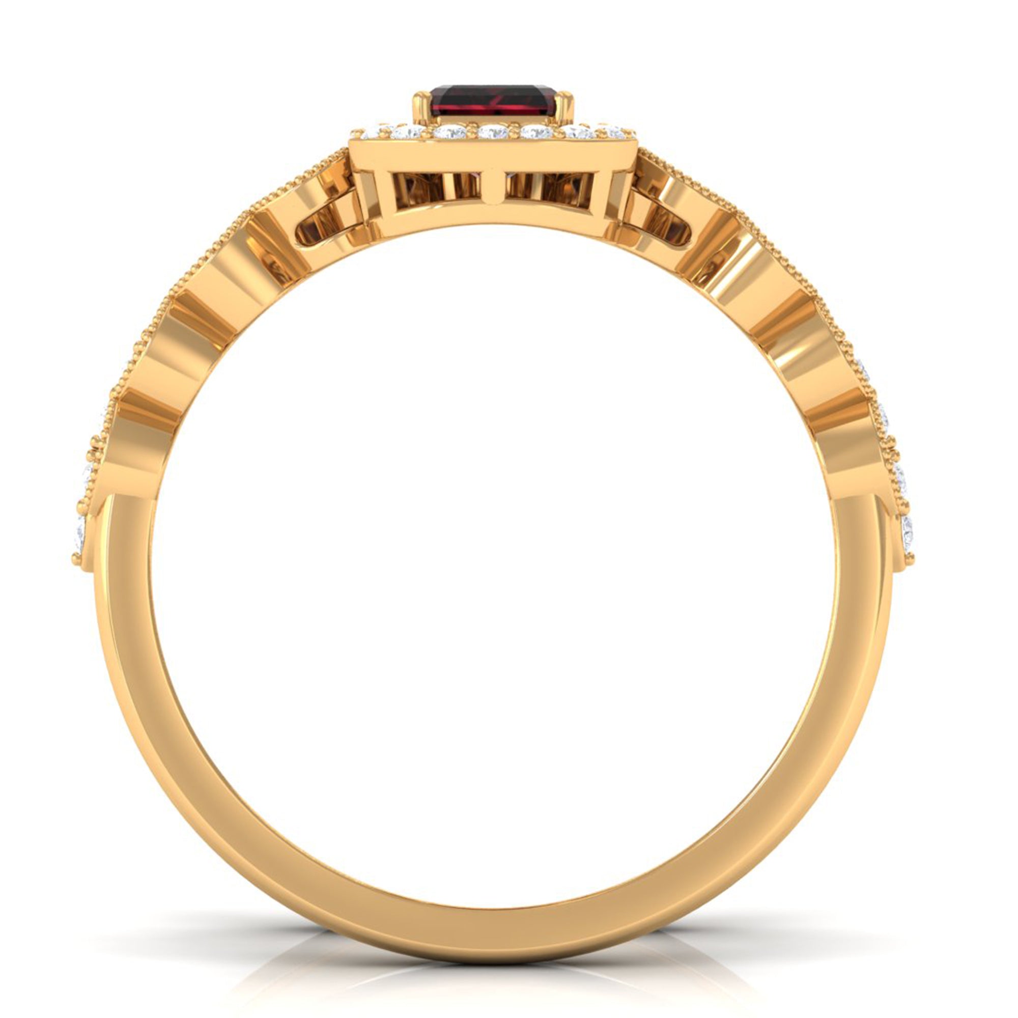 Rosec Jewels-Vintage Looking Garnet Diamond Emerald Cut Wedding Bridal Ring Set