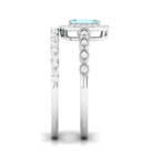 Certified 0.6 Carat Emerald Cut Aquamarine and Diamond Designer Ring Set AAA - Rosec Jewels
