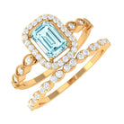 Certified 0.6 Carat Emerald Cut Aquamarine and Diamond Designer Ring Set AAA - Rosec Jewels
