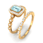 Certified 0.6 Carat Emerald Cut Aquamarine and Diamond Designer Ring Set AAA - Rosec Jewels