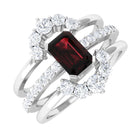 Rosec Jewels-Natural Emerald Cut Garnet Diamond Trio Wedding Ring Set