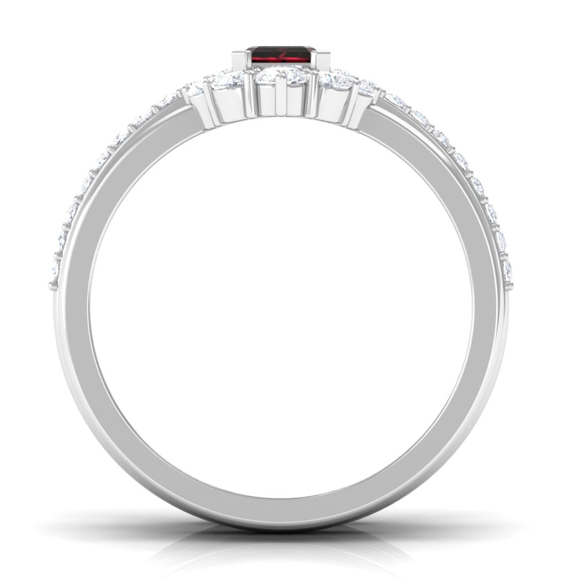 Rosec Jewels-Natural Emerald Cut Garnet Diamond Trio Wedding Ring Set