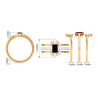 Rosec Jewels-Natural Emerald Cut Garnet Diamond Trio Wedding Ring Set