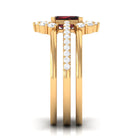 Rosec Jewels-Natural Emerald Cut Garnet Diamond Trio Wedding Ring Set