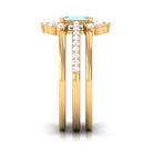 Certified Emerald Cut Real Aquamarine Trio Wedding Ring Set with Diamond AAA - Rosec Jewels