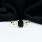 Emerald Cut Black Onyx Engagement Ring with Diamond AAA - Rosec Jewels