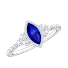 Vintage Style 0.7 Carat Lab Grown Blue Sapphire Marquise Engagement Ring with Diamond Trio AAAA - Rosec Jewels