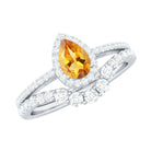 Rosec Jewels-Natural Citrine Teardrop Engagement Ring with Wedding Band