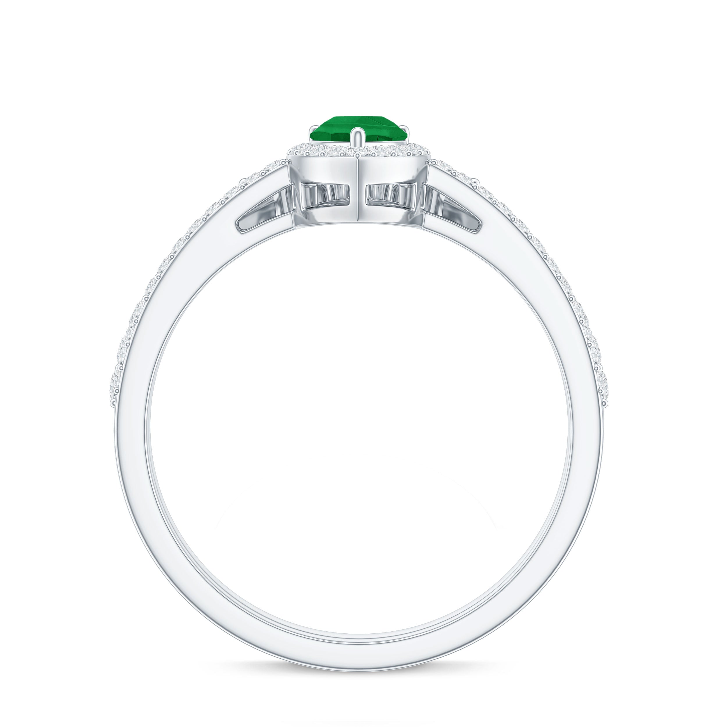 Rosec Jewels-Natural Emerald Diamond Pear Shaped Engagement Wedding Ring Set of 2