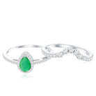 Rosec Jewels-Natural Emerald Diamond Pear Shaped Engagement Wedding Ring Set of 2