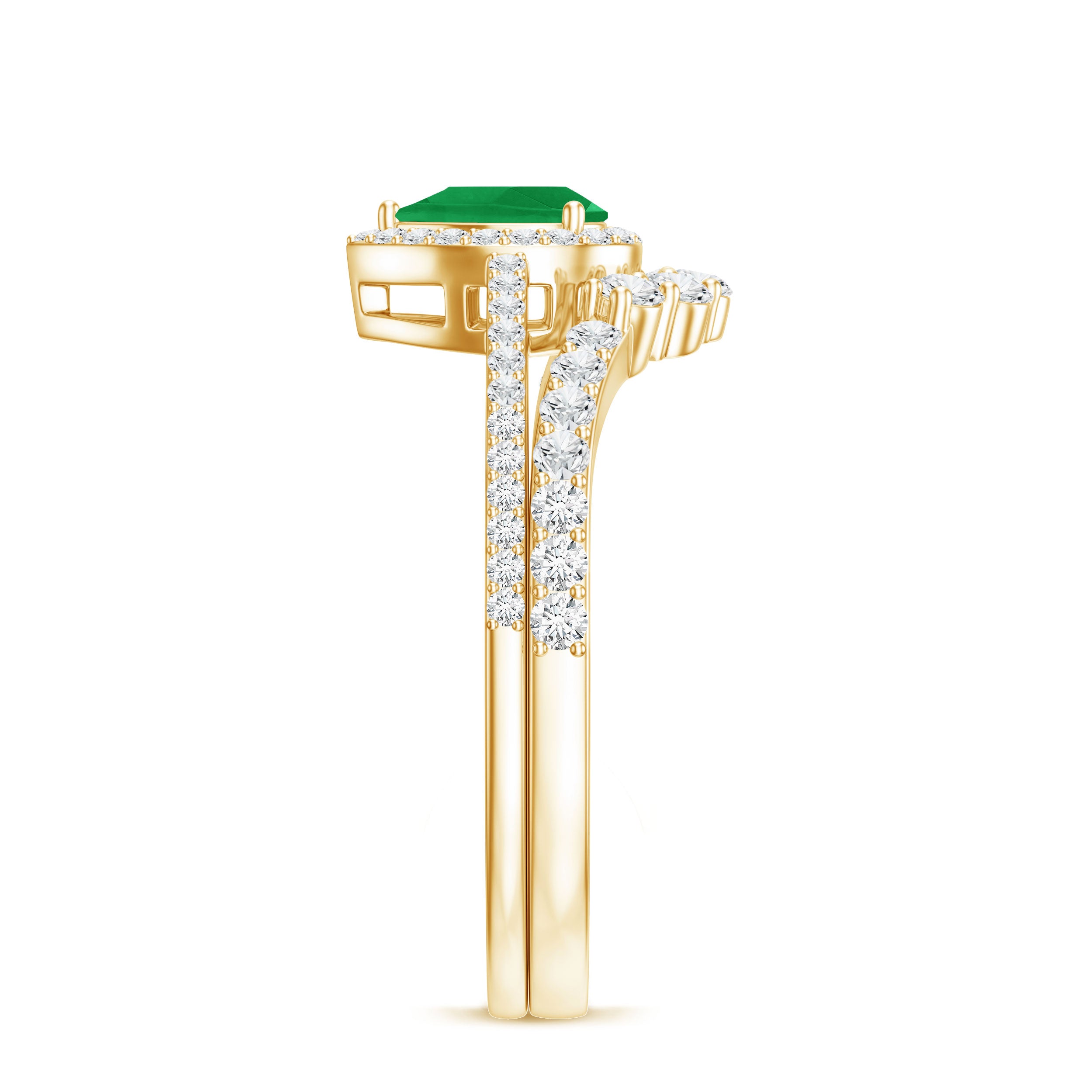 Rosec Jewels-Natural Emerald Diamond Pear Shaped Engagement Wedding Ring Set of 2