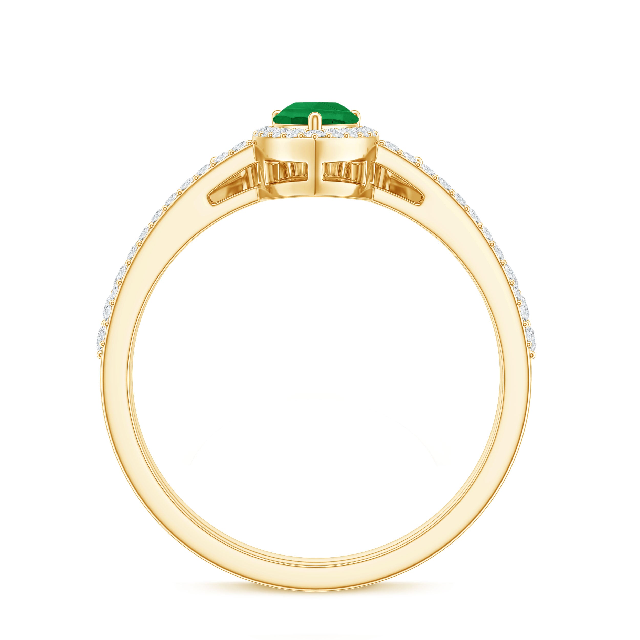 Rosec Jewels-Natural Emerald Diamond Pear Shaped Engagement Wedding Ring Set of 2