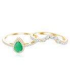 Rosec Jewels-Natural Emerald Diamond Pear Shaped Engagement Wedding Ring Set of 2