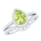 Real 1 Carat Peridot Pear Shaped Engagement Ring with Curved Enhancer AAA - Rosec Jewels