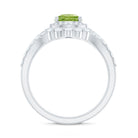 Real 1 Carat Peridot Pear Shaped Engagement Ring with Curved Enhancer AAA - Rosec Jewels