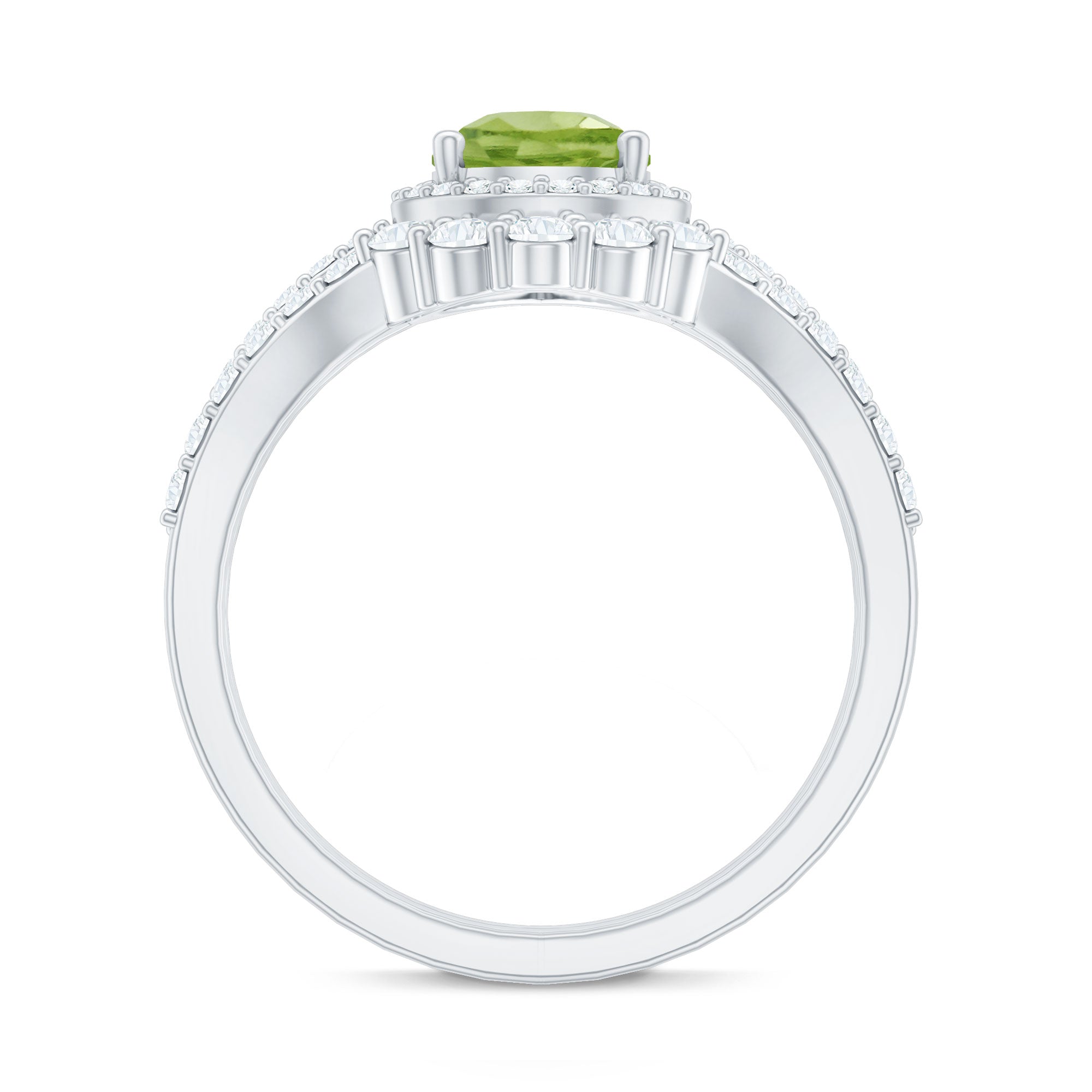 Real 1 Carat Peridot Pear Shaped Engagement Ring with Curved Enhancer AAA - Rosec Jewels